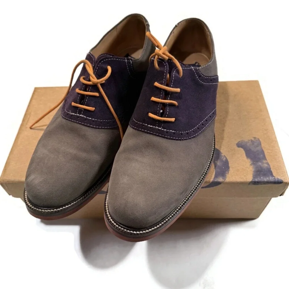 1901 Saddle Up Mens Grey Purple Suede Oxford Dress Shoes 9.5M MSSADDLE UP